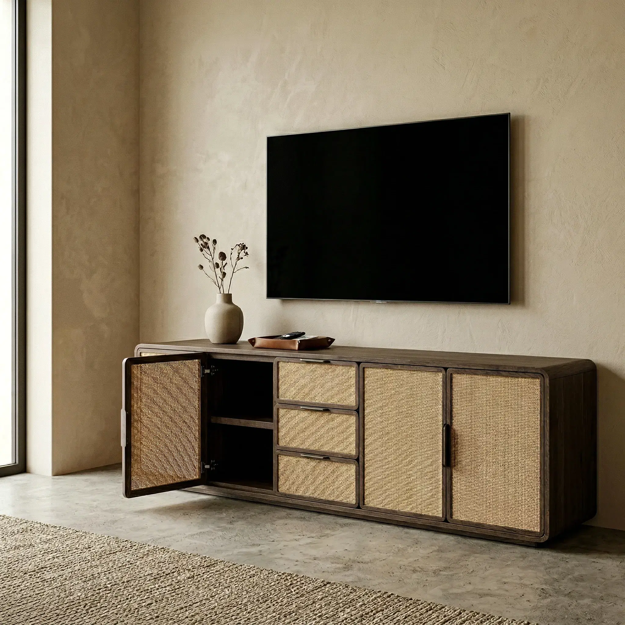 Tena Ahşap TV Konsolu Koyu Ceviz Large